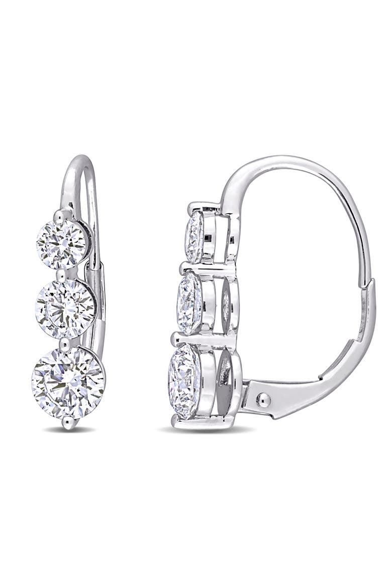 Lab-Grown Diamond 3-Stone Earrings 14k, Main, color, White Gold