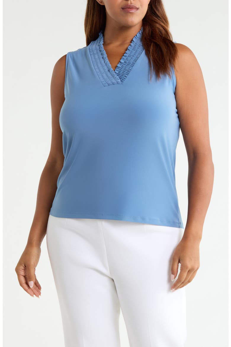 Smocked V-Neck Tank, Main, color, DUTCH BLUE