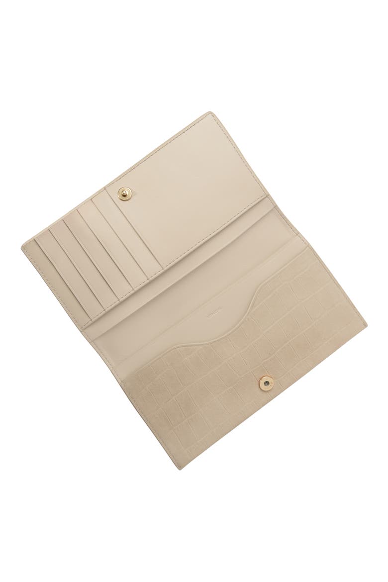Continental Croc Embossed Nubuck Leather Wallet, Alternate, color, MARZIPAN