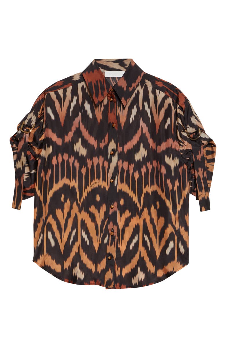 Zimmermann Aster Ikat Print Relaxed Silk Button-Up Shirt, Alternate, color, Charcoal Ikat
