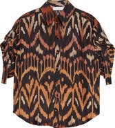 Zimmermann Aster Ikat Print Relaxed Silk Button-Up Shirt