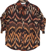 Zimmermann Aster Ikat Print Relaxed Silk Button-Up Shirt