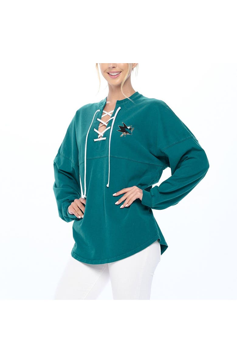 FANATICS Women's Fanatics Branded Teal San Jose Sharks Spirit Lace-Up V-Neck Long Sleeve Jersey T-Shirt, Alternate, color, Teal