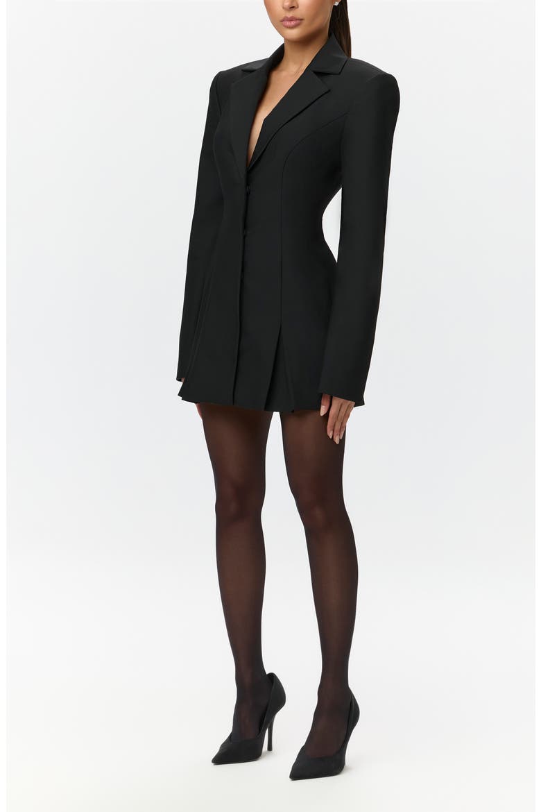 Pleated Long Sleeve Suiting Blazer Minidress, Alternate, color, BLACK