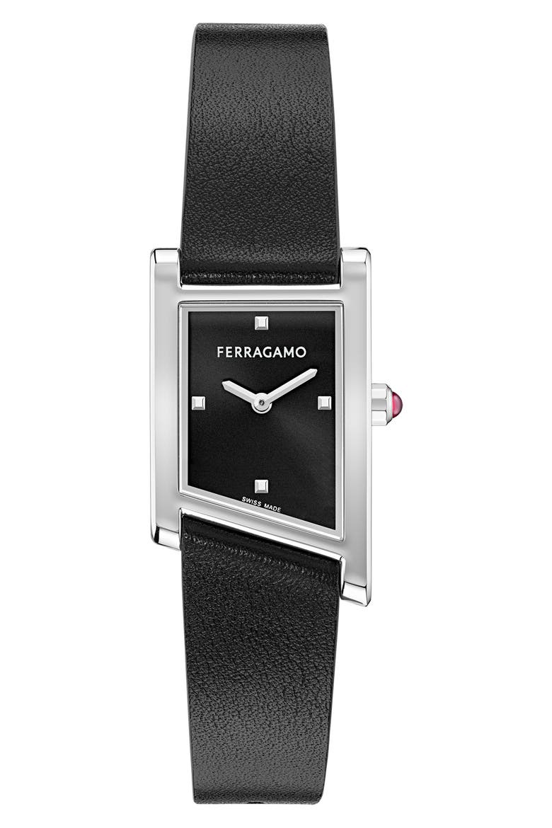 Asymetrique Leather Strap Watch, 22mm x 36mm, Main, color, STAINLESS STEEL