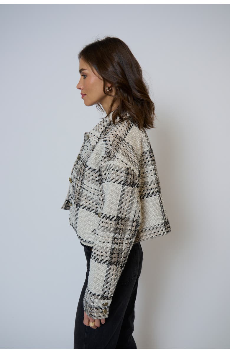 Central Park West Billie Cropped Oversize Tweed Jacket, Alternate, color, Plaid