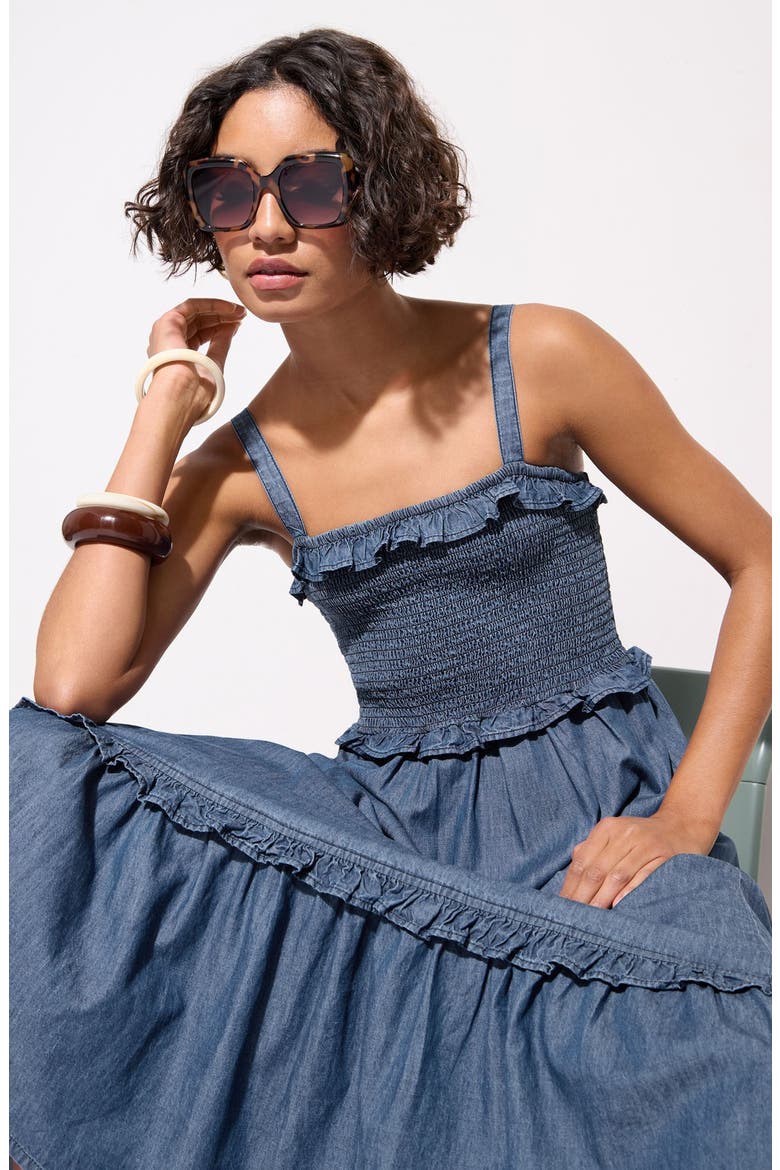 Tiered Chambray Dress, Alternate, color, BLUE