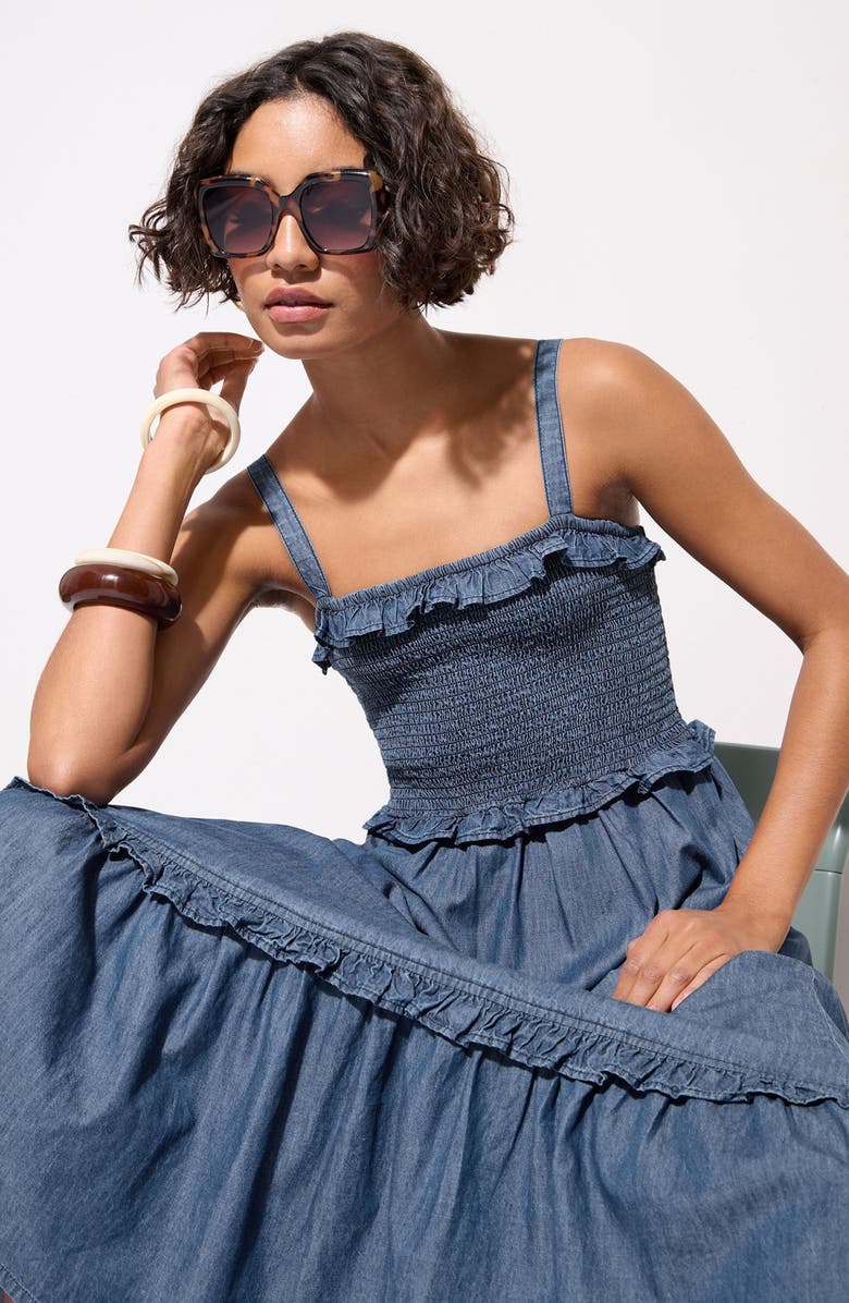 Friends Like These Tiered Chambray Dress, Alternate, color, Blue