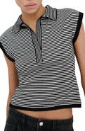 MANGO Stripe Cap Sleeve Crop Sweater Polo