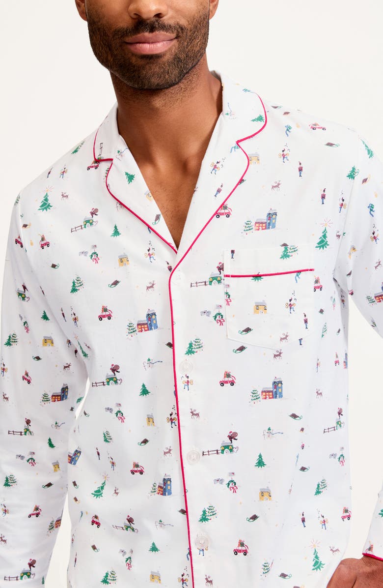 Petite Plume Holiday Town Brushed Cotton Twill Pajamas, Alternate, color, White