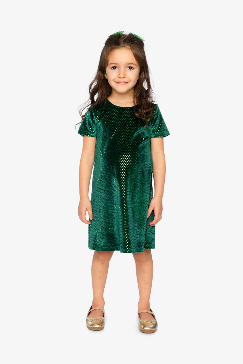 Short Sleeve A-Line Sparkle Velvet Dress, Alternate, color, Green Forest