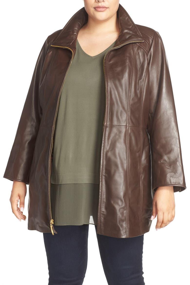 Leather Walking Coat, Main, color, BROWN