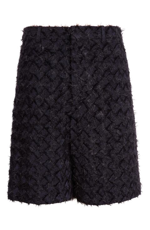 Fringed Mohair & Nylon Tape Intrecciato Wide Leg Shorts