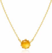 House of Frosted 14K Yellow Gold Citrine Cabochon Pendant Necklace