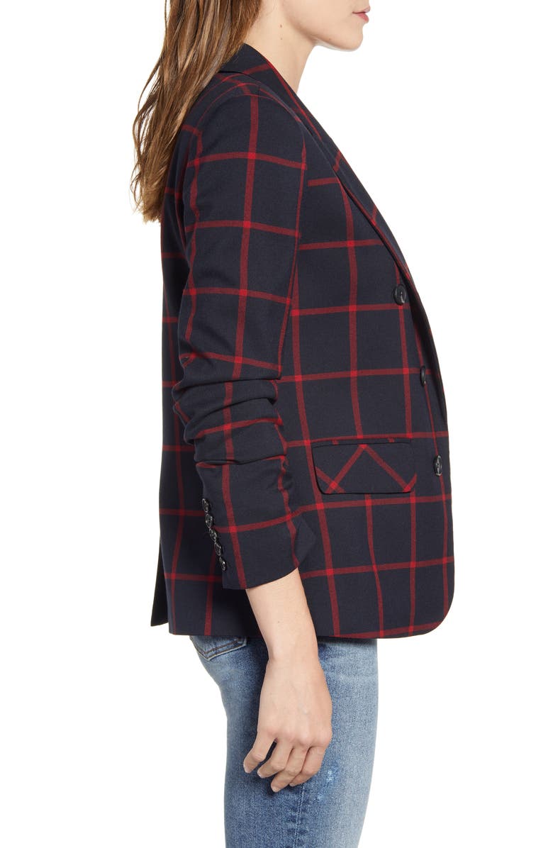 1.STATE Windowpane Check Ruched Sleeve Blazer, Alternate, color, 