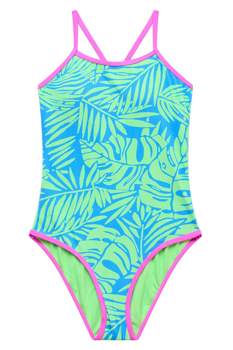 Kids' Contrast Binding One-Piece Swimsuit, Main, color, BLUE