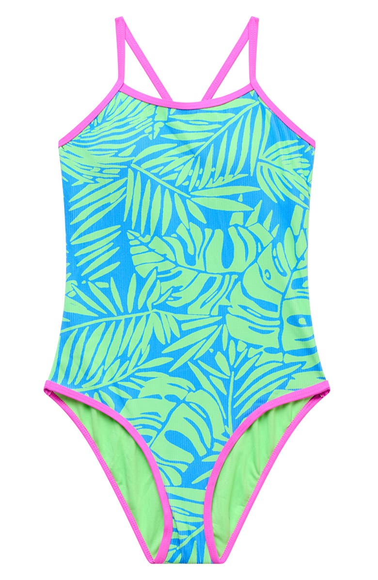 Beach Lingo Kids' Contrast Binding One-Piece Swimsuit, Main, color, Blue