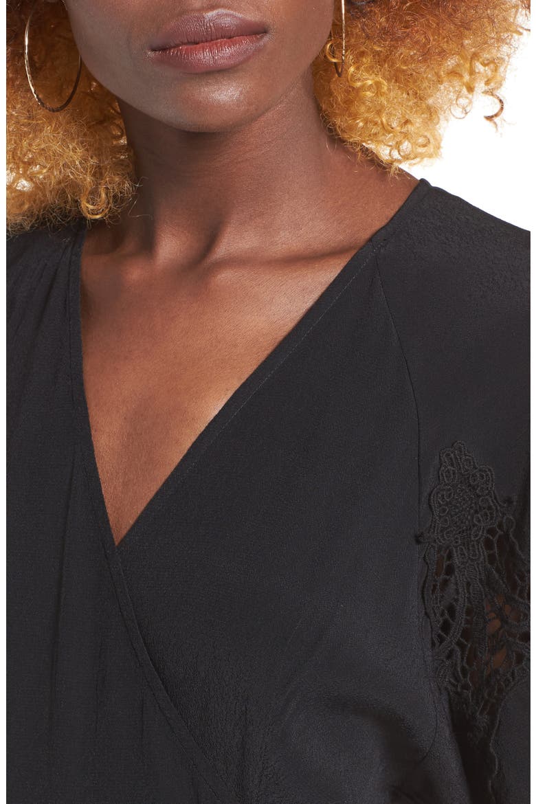 Crochet Sleeve Wrap Dress, Alternate, color, BLACK