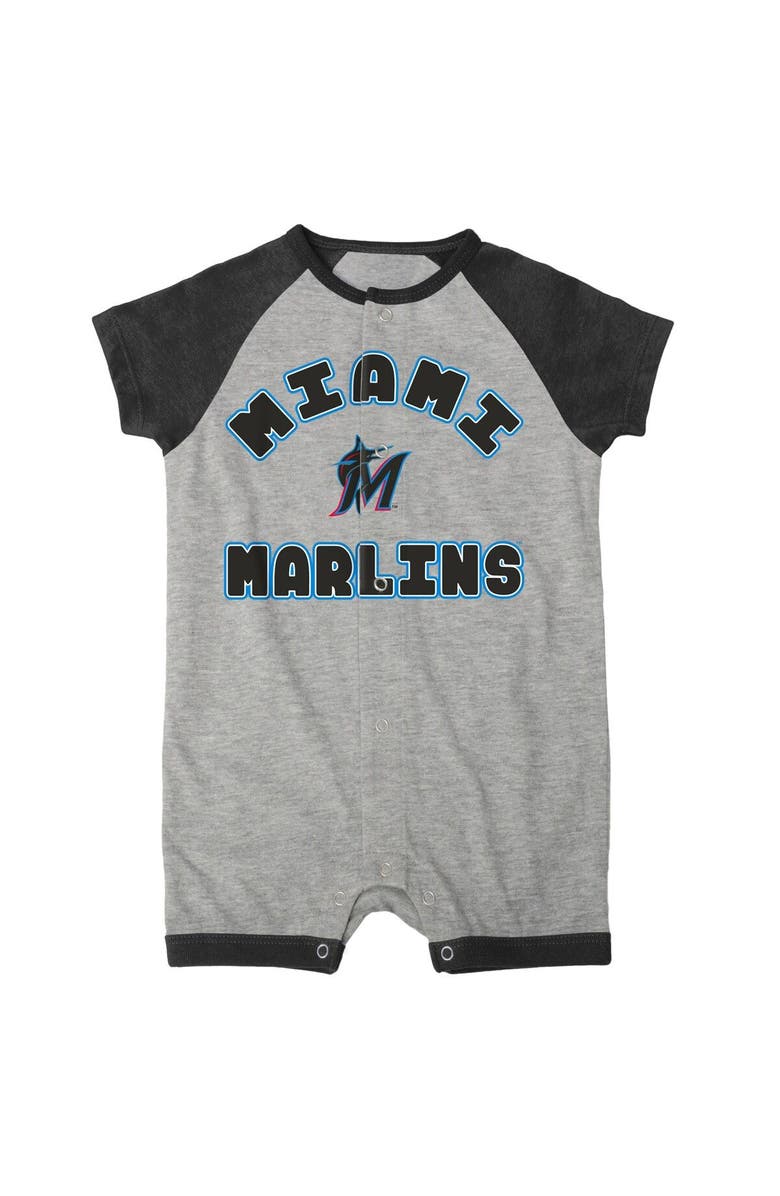 Outerstuff Infant  Heather Gray Miami Marlins Extra Base Hit Raglan Full-Snap Romper, Alternate, color, Heather Gray