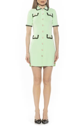 Alexia Admor Odette Short Sleeve Knit Shirtdress In Sage