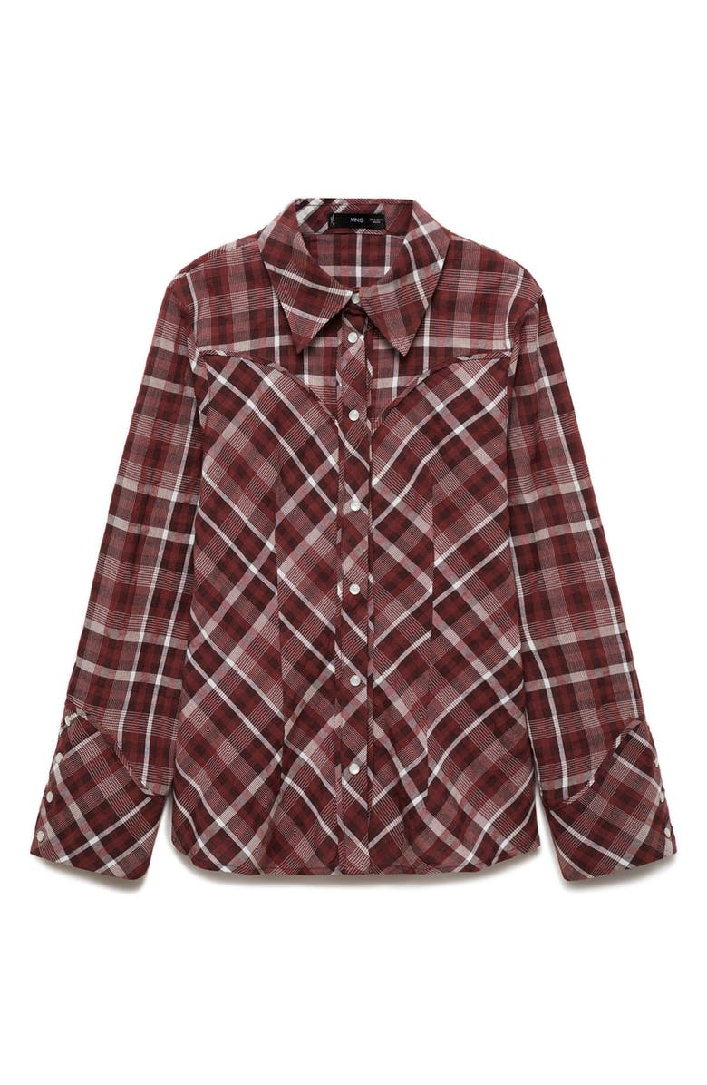 MANGO Plaid Snap-Up Shirt, Main, color, Burgundy