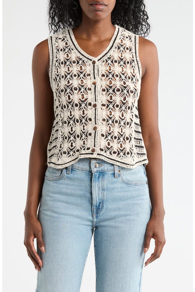 Two-Tone Crochet Tank, Main, color, NATURAL