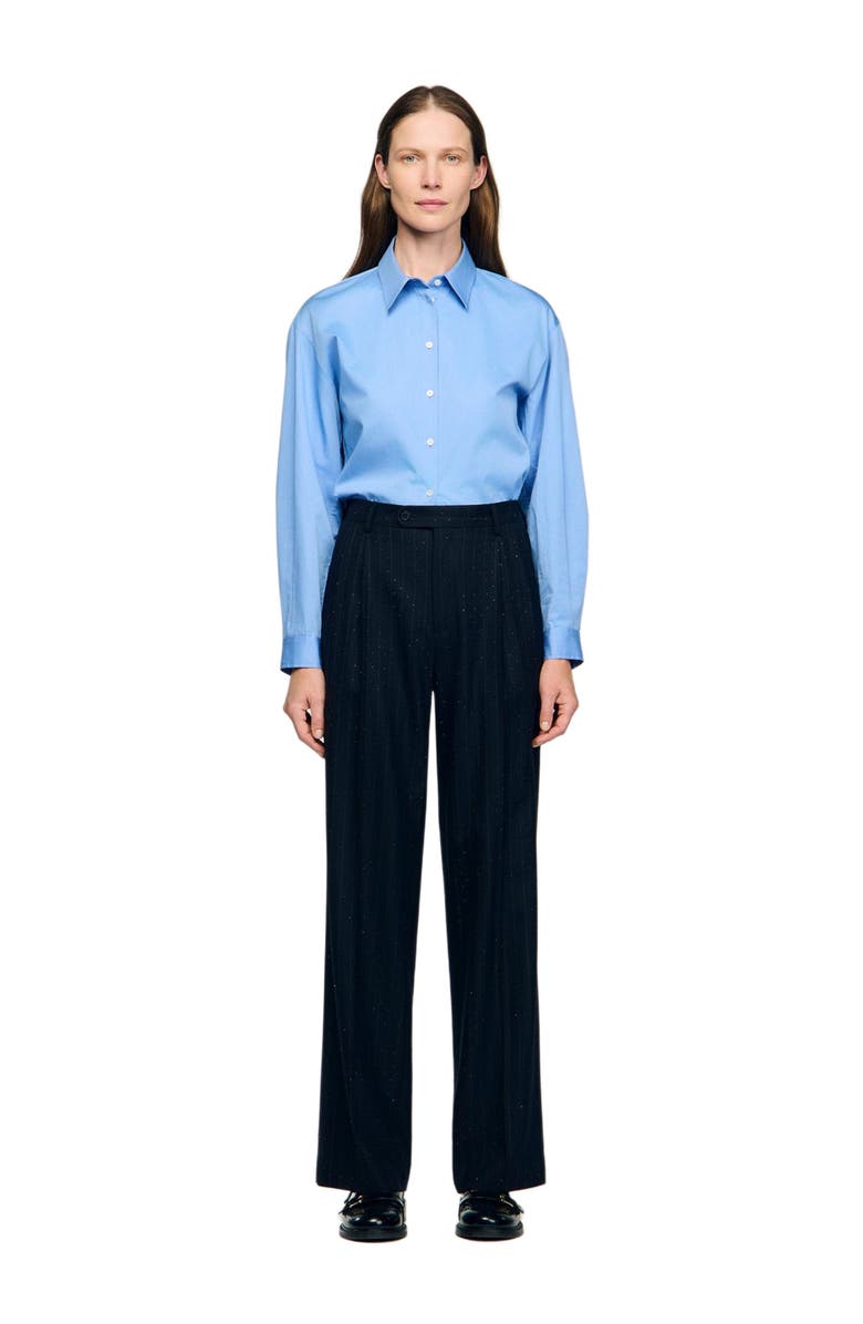 SANDRO Rhinestone striped trousers, Alternate, color, Navy Blue