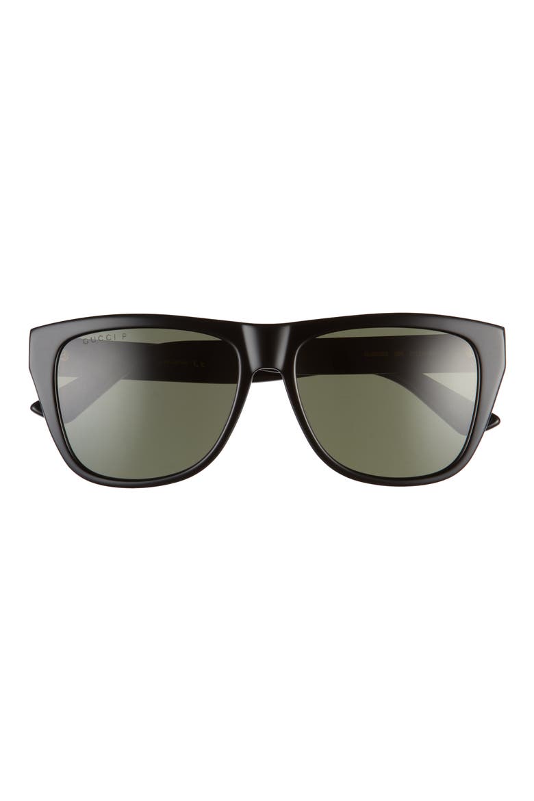 57mm Polarized Square Sunglasses, Main, color, BLACK/ GREEN