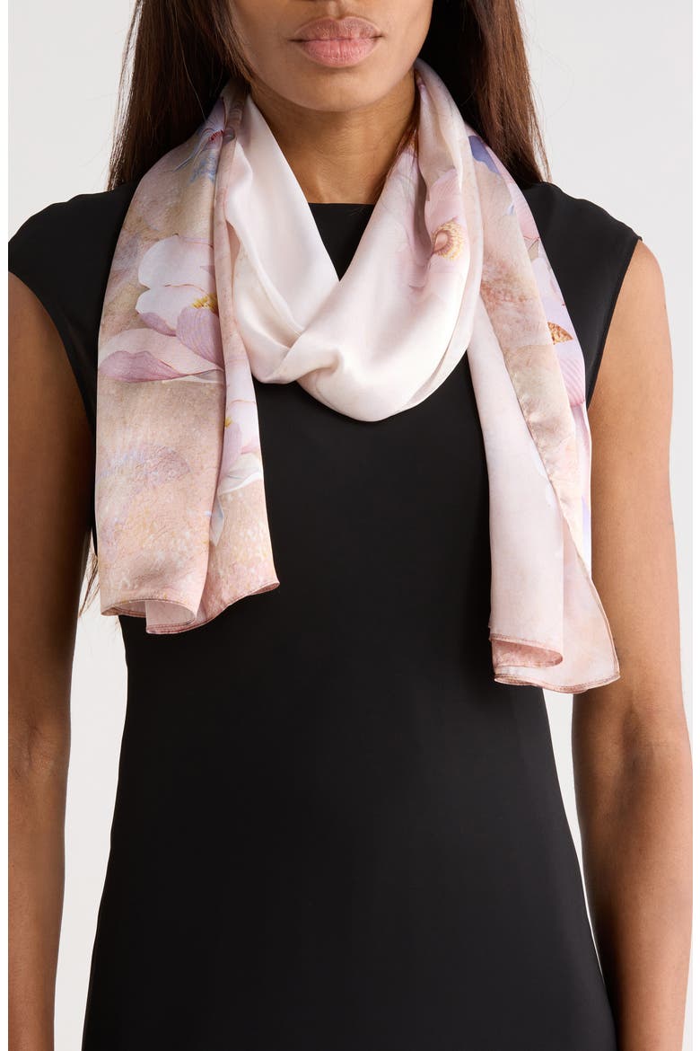 Floral Print Silk Scarf, Main, color, PURPLE