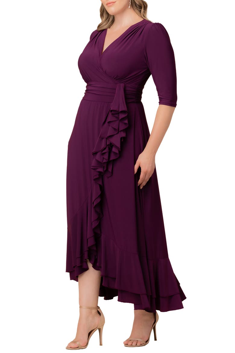 Veronica Ruffled High-Low Evening Gown, Alternate, color, PLUM