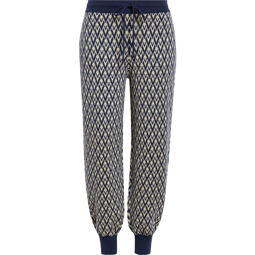 Shop Valentino Garavani Toute La V Jacquard Virgin Wool Joggers In Navy/cream