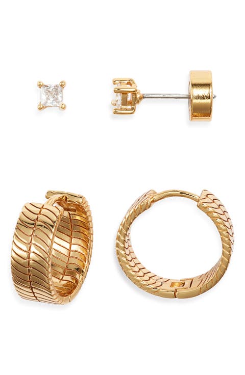 Demifine Herringbone Hoop & Cubic Zirconia Stud Set