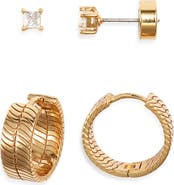 Nordstrom Demifine Herringbone Hoop & Cubic Zirconia Stud Set
