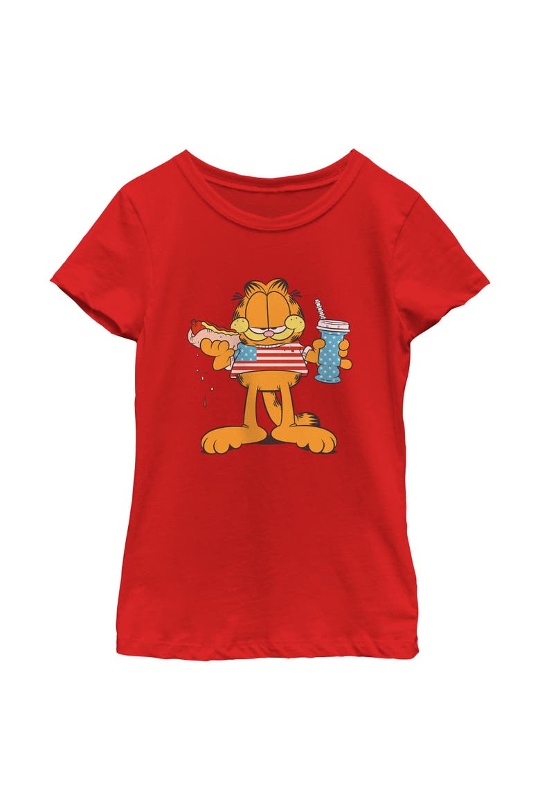 Girl's Garfield American Hot Dog Love Cat  Graphic T-Shirt, Main, color, Red