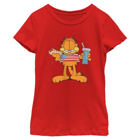 Girl's Garfield American Hot Dog Love Cat  Graphic T-Shirt
