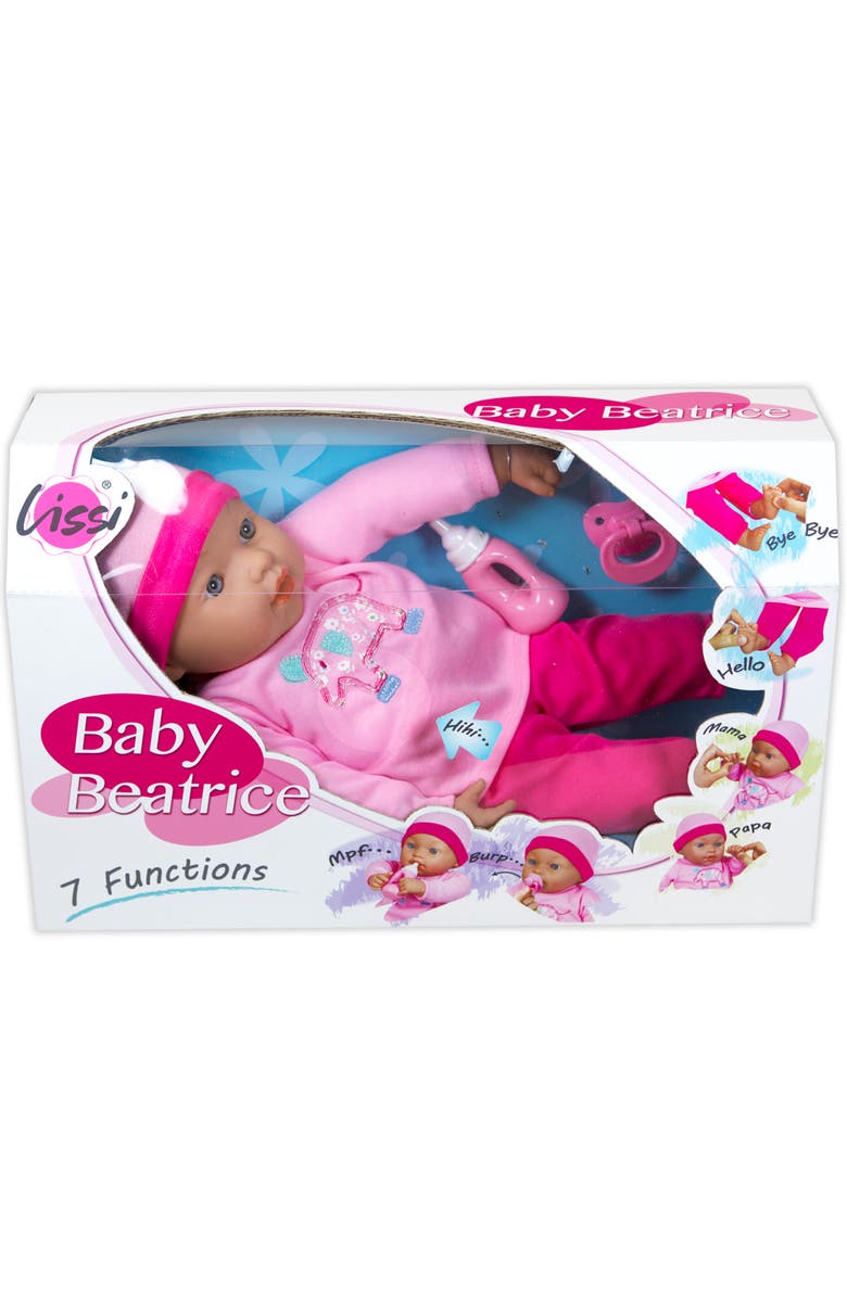 Lissi 16 Inch Interactive Baby Doll Beatrice, Hot Pink & Elephant Outfit, Cap, Alternate, color, Multicolored