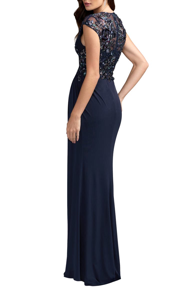 Embroidered Cap Sleeve Jersey Gown, Alternate, color, Midnight Multi