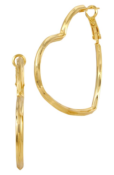 Textured Open Heart Hoop Earrings