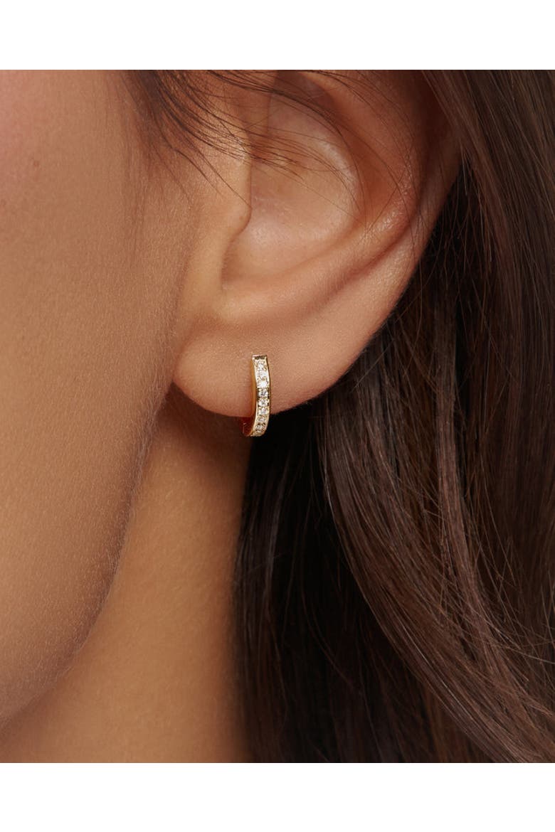 Delicate Diamond Huggies, Alternate, color, Yellow Gold