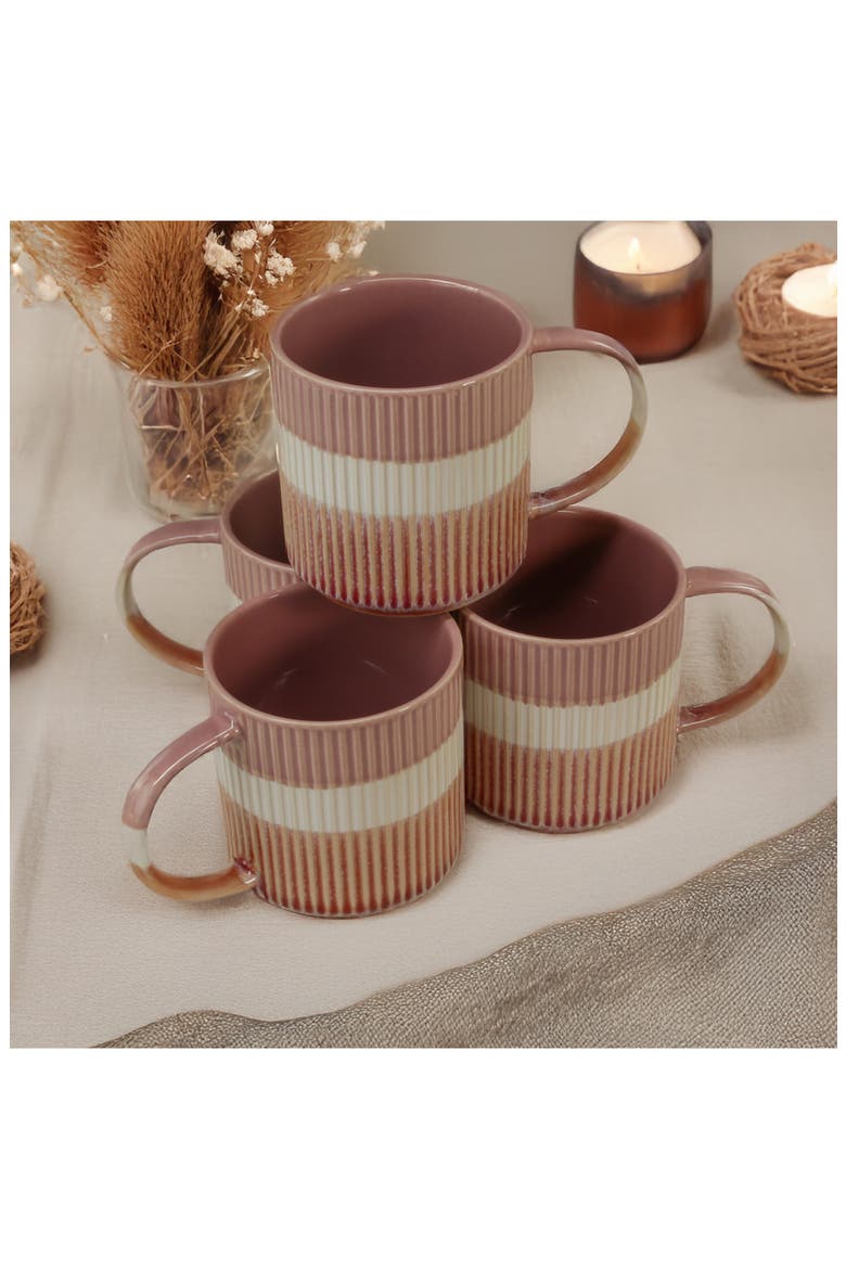 Set of 4 Tricolor Mugs, Alternate, color, MAUVE