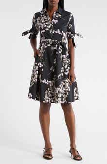 Calvin Klein Floral Short Sleeve Tie Cotton Shirtdress