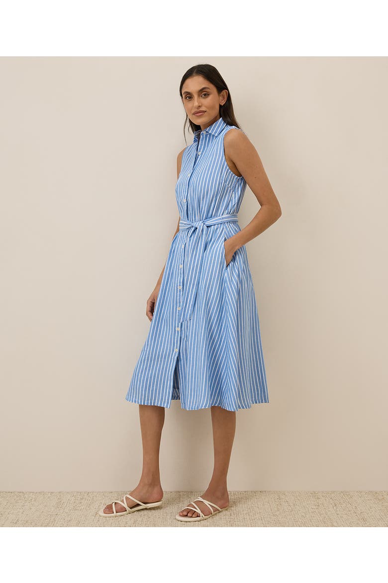 Organic Cotton Sunset Lightweight Cotton Sleeveless Shirtdress, Alternate, color, Blue Bondi Stripe