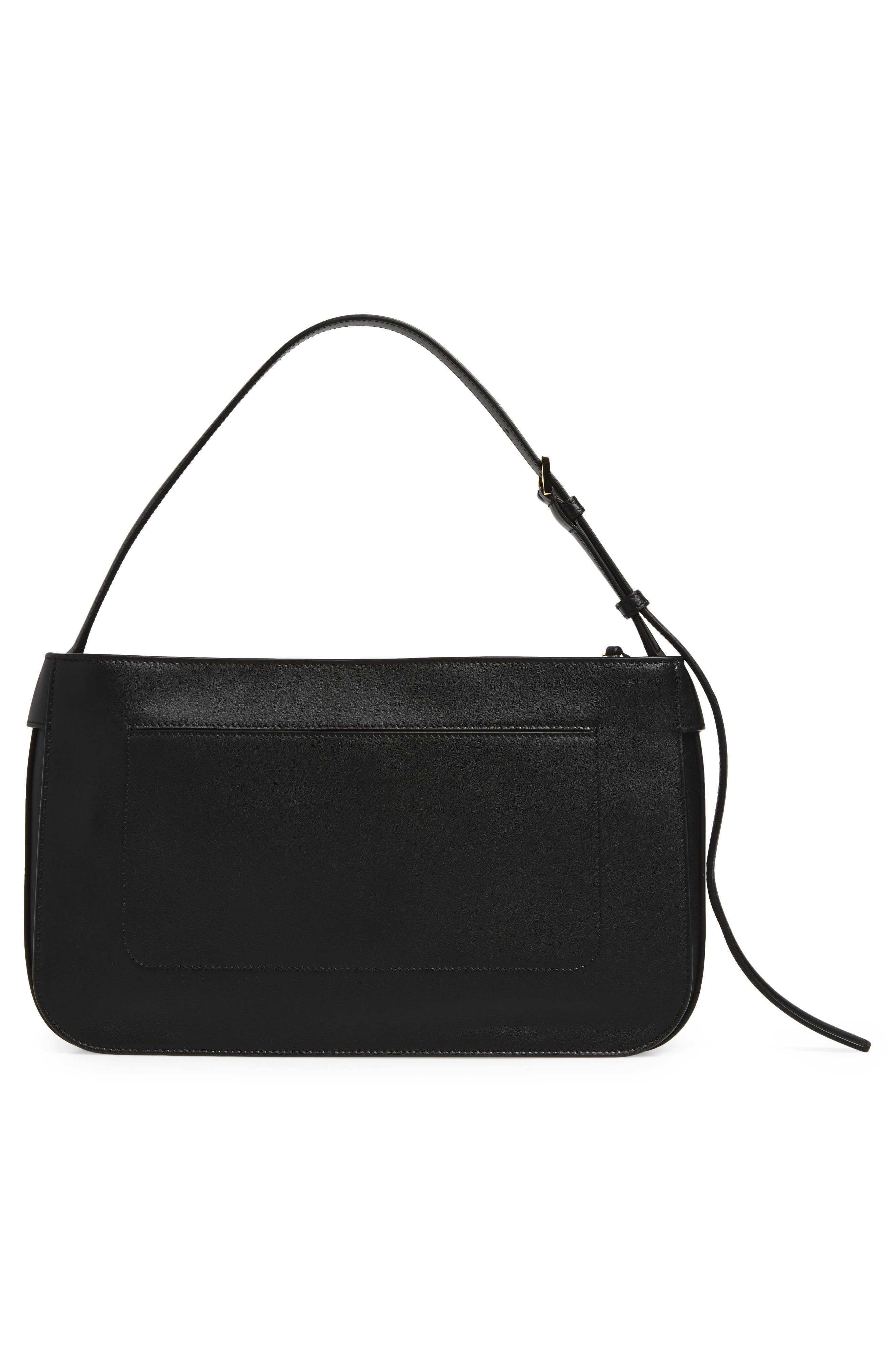 Medium Cara Leather Shoulder Bag, Alternate, color, NERO
