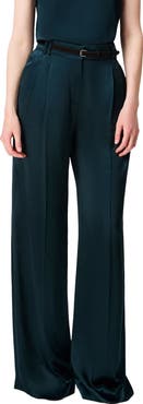 Another Tomorrow Satin Pleated Trouser