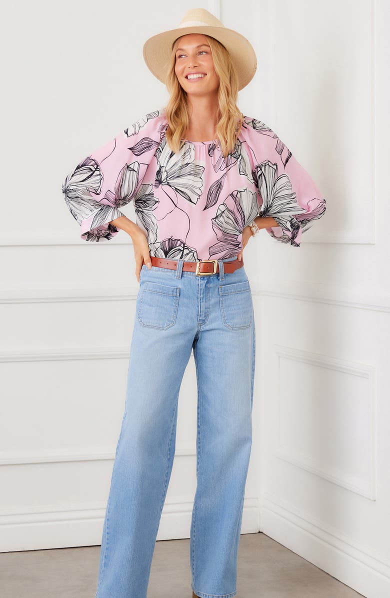 Karen Kane Floral Blouson Sleeve Top, Alternate, color, Pink Print