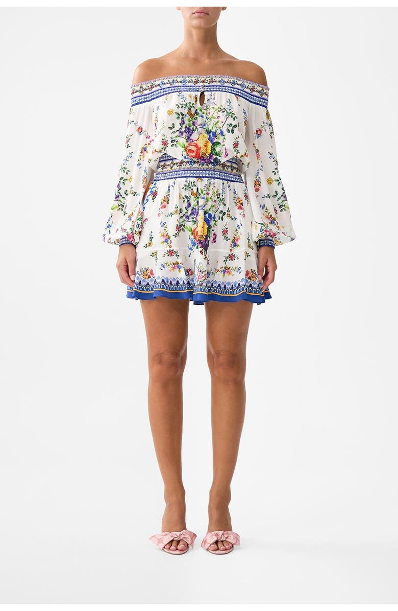 Camilla Off Shoulder Short Dress Tiles Darls, Main, color, Tiles Darls