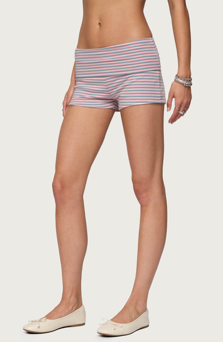 EDIKTED Kodi Stripe Foldover Shorts, Alternate, color, Pink