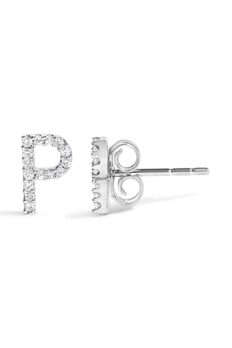 10K Gold 1/10 Cttw Diamond Initial "A" to "Z" Stud Earring, Alternate, color, White Gold | P