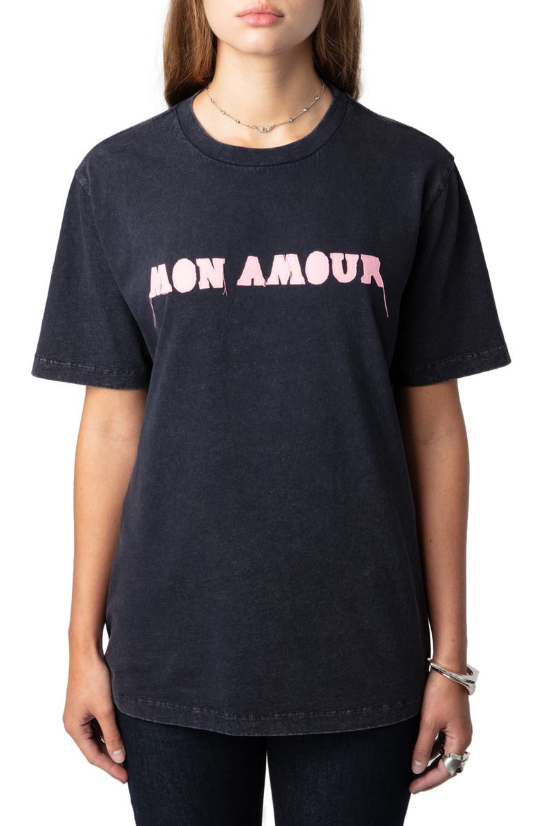 Zadig & Voltaire Edwin Mon Amour Appliqué Cotton Graphic T-Shirt, Main, color, 