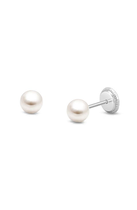 14K Gold 4mm Pearl Studs Screw Back Earrings